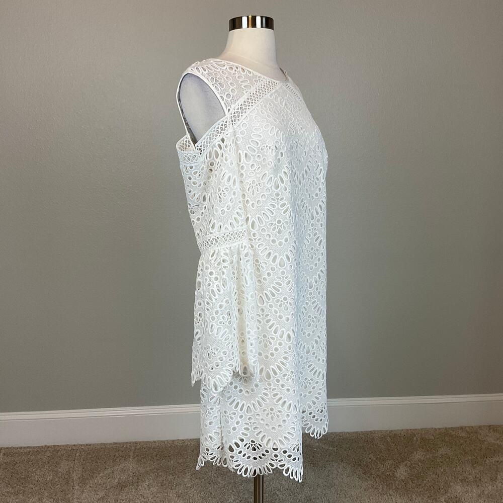 Laundry White Cocktail Dress Eyelet Lace Cut Out Long Sleeve Mini Shift Size 10 - Picture 3 of 9
